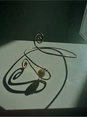Handcrafted Gold Spiral Wire Bracelet with Yellow Stone